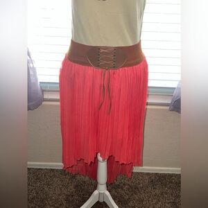 BB Couture Women’s Coral High Low Skirt With Built In Brown Belt
